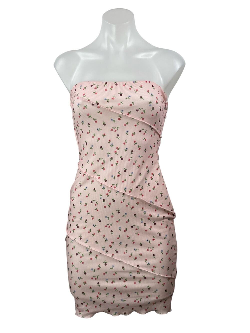 Princess Polly Pink Floral Sleeveless Strapless Bandeau Mini Bodycon Dress Sz 4